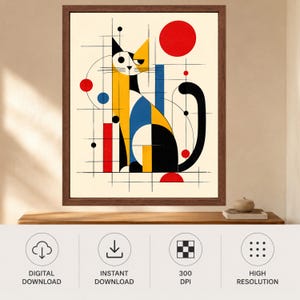 Bauhaus Geometric Cat Print, Mid-Century Modern Abstract Art (Digital Download) image 10