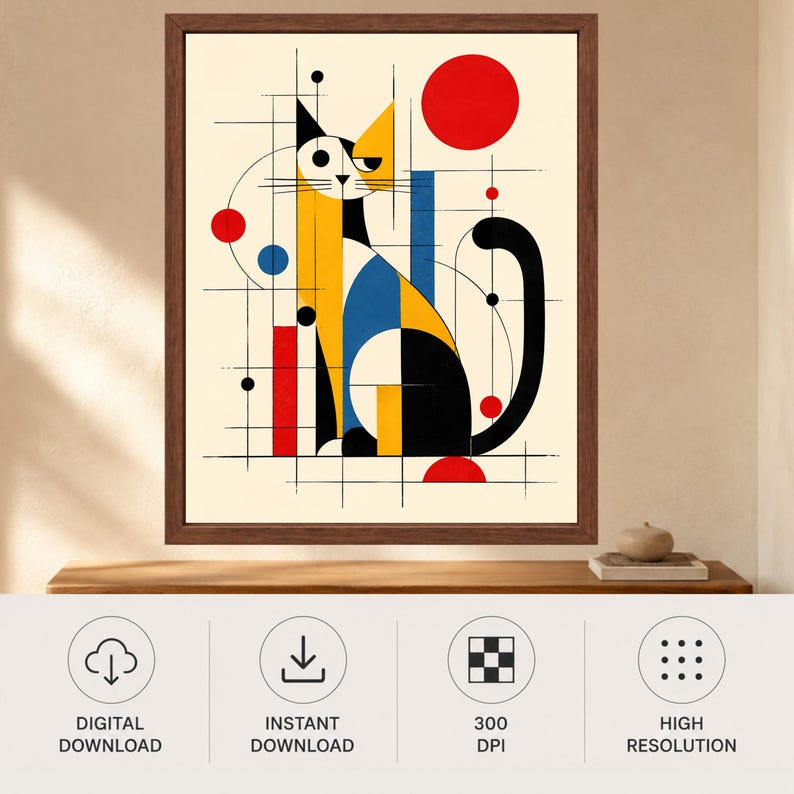 Bauhaus Geometric Cat Print, Mid-Century Modern Abstract Art (Digital Download) image 10