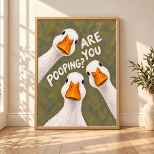 Funny Goose Bathroom Print, Sage Green Toilet Humor Art (Digital Download) bild 1