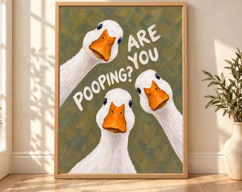 Funny Goose Bathroom Print, Sage Green Toilet Humor Art (Digital Download)