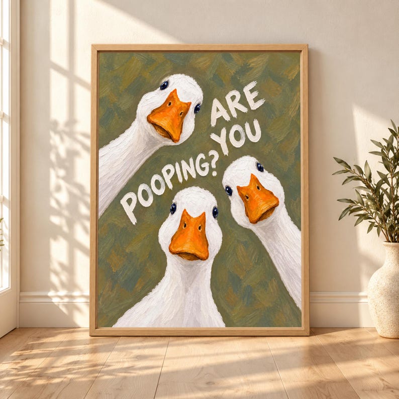 Funny Goose Bathroom Print, Sage Green Toilet Humor Art (Digital Download) bild 1