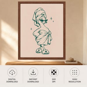 Divertido estampado de pato para baño tipo spa, turbante de toalla, gafas de sol, zapatillas (descarga digital) imagen 10