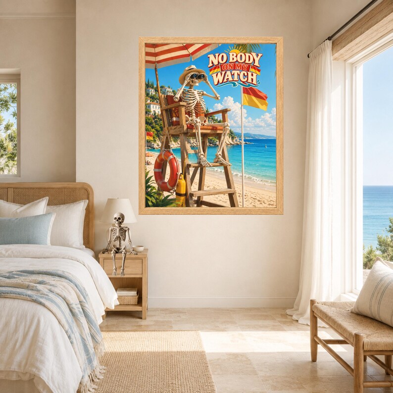 Skeleton Lifeguard Beach Poster, Funny Summer Humor Art (Digital Download) image 7