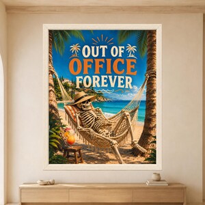 Póster divertido de esqueleto en hamaca de playa, arte de vacaciones tropicales (descarga digital) imagen 9