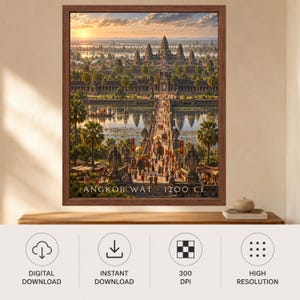 Angkor Wat 1200 CE Reconstructed Cityscape Print, Khmer Empire Art (Digital Download) image 10