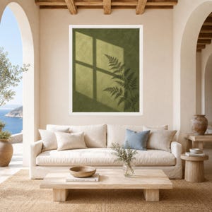 Sage Green Fern Shadow Print, Minimalist Nature Wall Art (Digital Download) image 3