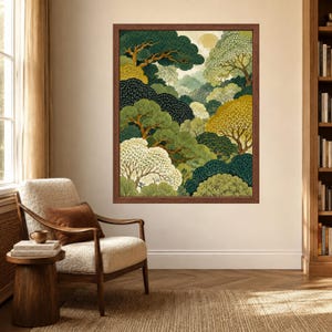 Wandbild mit Waldmotiv, grüner botanischer Druck, erdige Naturlandschaft (Digitaler Download) Bild 3