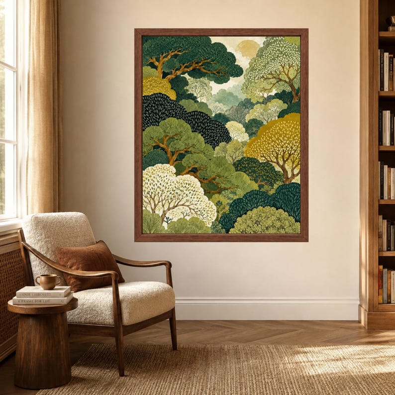 Wandbild mit Waldmotiv, grüner botanischer Druck, erdige Naturlandschaft (Digitaler Download) Bild 3