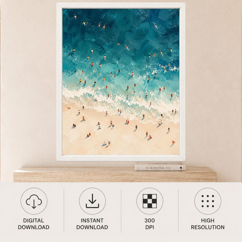 Aerial Beach Swimmers Print, Turquoise Ocean Wall Art (Digital Download) image 11
