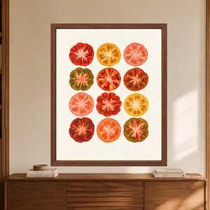 Tomatväggkonst, färgglatt kökstryck, arvegods-tomataffisch, retro matdekor, digital nedladdning bild 9