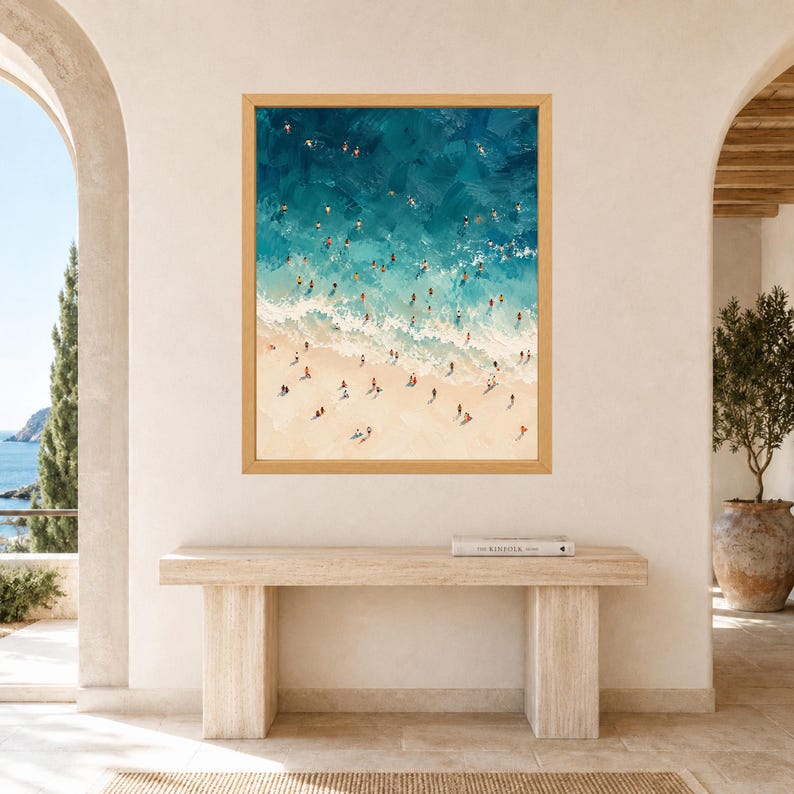 Aerial Beach Swimmers Print, Turquoise Ocean Wall Art (Digital Download) image 8