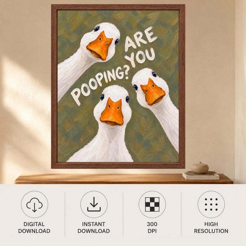 Funny Goose Bathroom Print, Sage Green Toilet Humor Art (Digital Download) bild 10