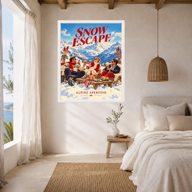 Vintage Alpine Ski Lodge Print, Snow Escape Aperitivo Gathering (Digital Download) image 5
