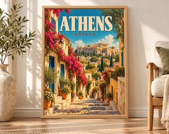 Athens Greece Travel Poster, Acropolis Wall Art, Parthenon Print, Mediterranean City Decor, Digital Download