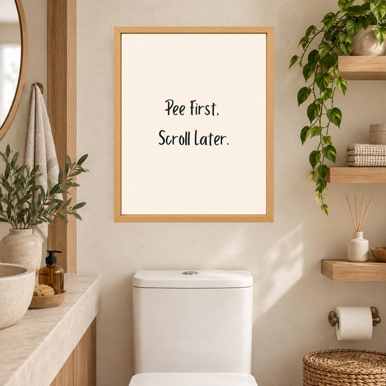Pee First Scroll Later Bathroom Print, Minimalist Humor Wall Art (Digital Download) image 10