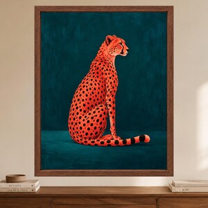 Cheetah Wall Art, Orange Teal Maximalist Animal Print (Digital Download) image 2