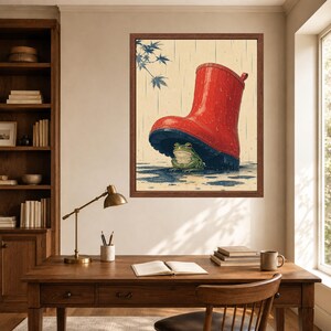 Japanese Woodblock Frog Under Red Boot Print, Whimsical Animal Art (Digital Download) image 7