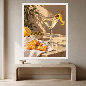 Martini Still Life Print, Olive Cocktail Art, Mediterranean Bar Decor (Digital Download) imagen 7