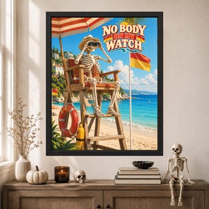 Skeleton Lifeguard Beach Poster, Funny Summer Humor Art (Digital Download) image 8