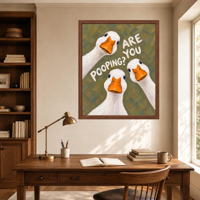 Funny Goose Bathroom Print, Sage Green Toilet Humor Art (Digital Download) bild 6