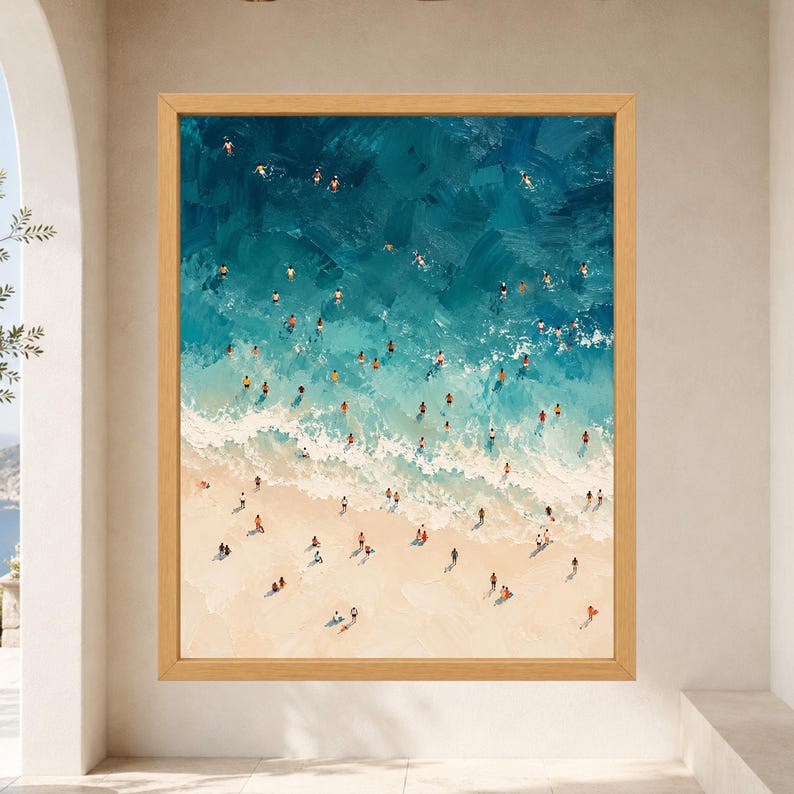 Aerial Beach Swimmers Print, Turquoise Ocean Wall Art (Digital Download) image 9