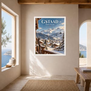 Gstaad Swiss Alps Travel Poster, Alpine Village, Ski Resort (Digital Download) image 7
