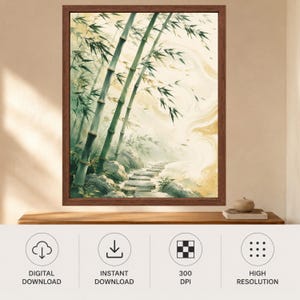 Japansk bambustigstryck, zenträdgård, Sumi E naturkonst (digital nedladdning) bild 10