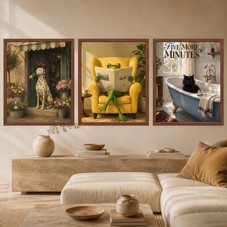 Funny Frog Reading Newspaper Art, Whimsical Animal Print, Mid-Century Decor (Digital Download) Bild 9