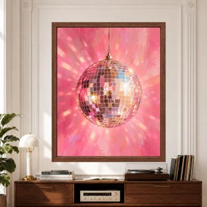Pink Disco Ball Wall Art, Mirror Ball Poster, Retro Music Room Decor, Digital Download image 9