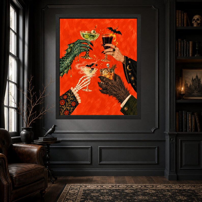 Halloween Cocktail Wall Art, Skeleton Cheers Print, Spooky Drinks (Digital Download) image 5