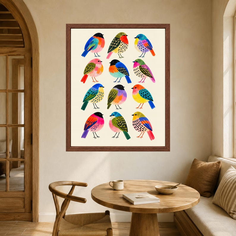 Colorful Folk Art Bird Print, Whimsical Nature Decor (Digital Download) image 5
