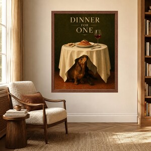 Dachshund Wall Art, Funny Kitchen Poster, Spaghetti Dog Print, Dinner for One, Digital Download image 5