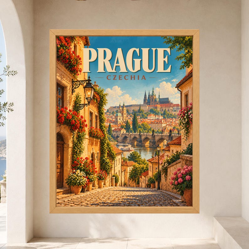 Prague Travel Poster, Charles Bridge Wall Art, Prague Castle Czech Republic Print, Digital Download image 9