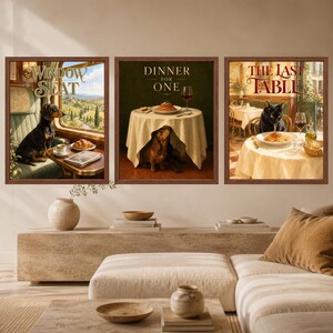 Dachshund Wall Art, Funny Kitchen Poster, Spaghetti Dog Print, Dinner for One, Digital Download image 9