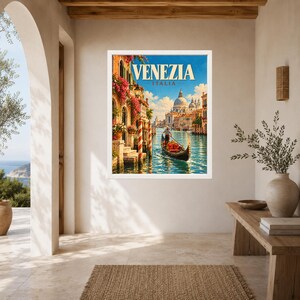 Venice Travel Poster, Gondola Wall Art, Venezia Italy Print, Grand Canal Decor, Digital Download image 6