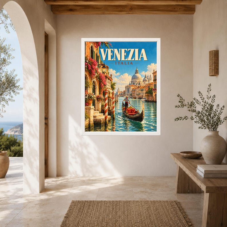 Venice Travel Poster, Gondola Wall Art, Venezia Italy Print, Grand Canal Decor, Digital Download image 6