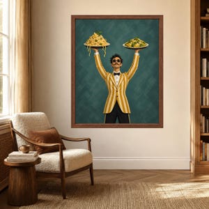 Italian Waiter Pasta Print, Spaghetti Ravioli Poster, Kitchen Decor (Digital Download) image 3