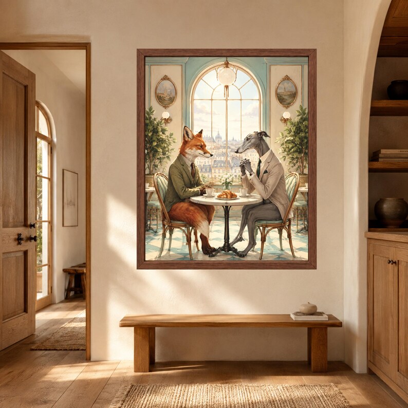Fox and Greyhound Business Lunch Art, French Cafe Decor (Digital Download) image 8