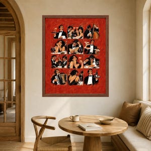 Italian Dining Scene Print, Red Restaurant Art, Wine Pasta Poster (Digital Download) image 5