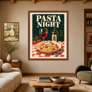 Pasta Night Poster, Retro Italian Kitchen Art, Wine & Olive Oil Print (Digital Download) image 7