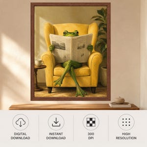 Funny Frog Reading Newspaper Art, Whimsical Animal Print, Mid-Century Decor (Digital Download) Bild 10