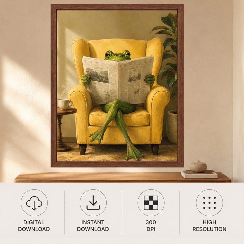 Funny Frog Reading Newspaper Art, Whimsical Animal Print, Mid-Century Decor (Digital Download) Bild 10