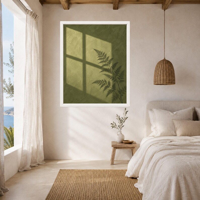 Sage Green Fern Shadow Print, Minimalist Nature Wall Art (Digital Download) image 5