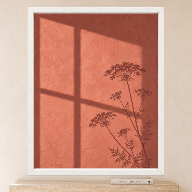 Terracotta Botanical Shadow Print, Minimalist Floral Window Art (Digital Download) image 2