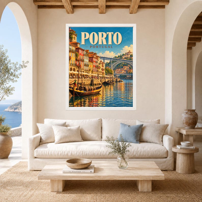 Porto Portugal Travel Poster, Douro River, Dom Luis Bridge Print (Digital Download) image 3