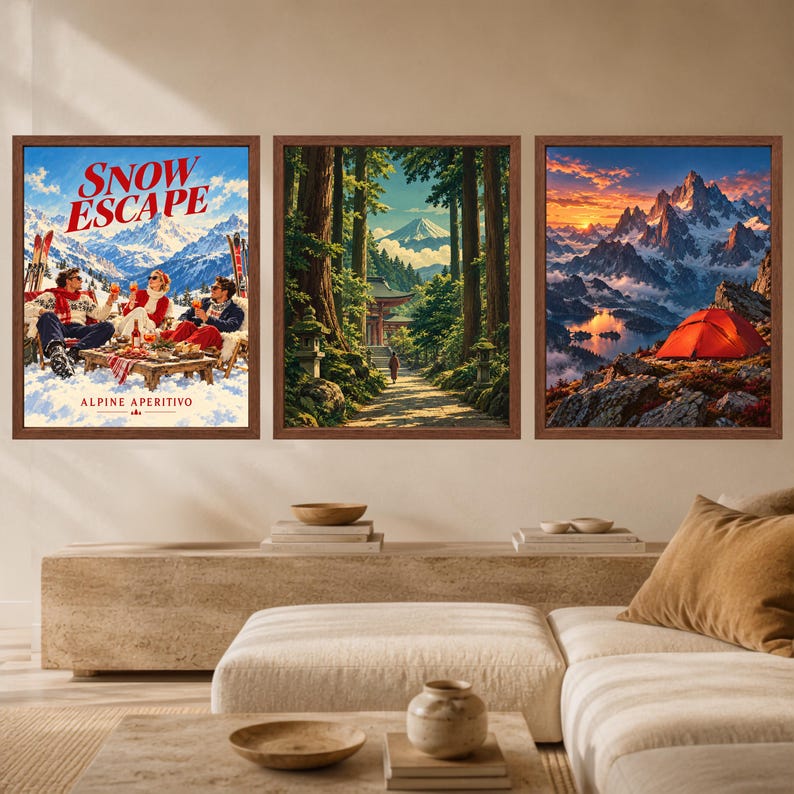 Mount Fuji Forest Shrine Print, Japandi Landscape Art (Digital Download) afbeelding 9