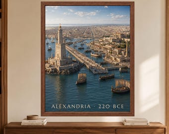 Alexandria 220 BCE Lighthouse Harbor Print, Ancient Egypt Cityscape (Digital Download)