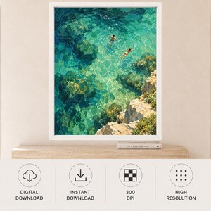 Aerial Swimmers Print, Emerald Cove Turquoise Ocean Art (Digital Download) image 11