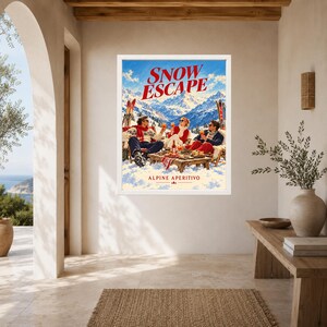 Vintage Alpine Ski Lodge Print, Snow Escape Aperitivo Gathering (Digital Download) image 6