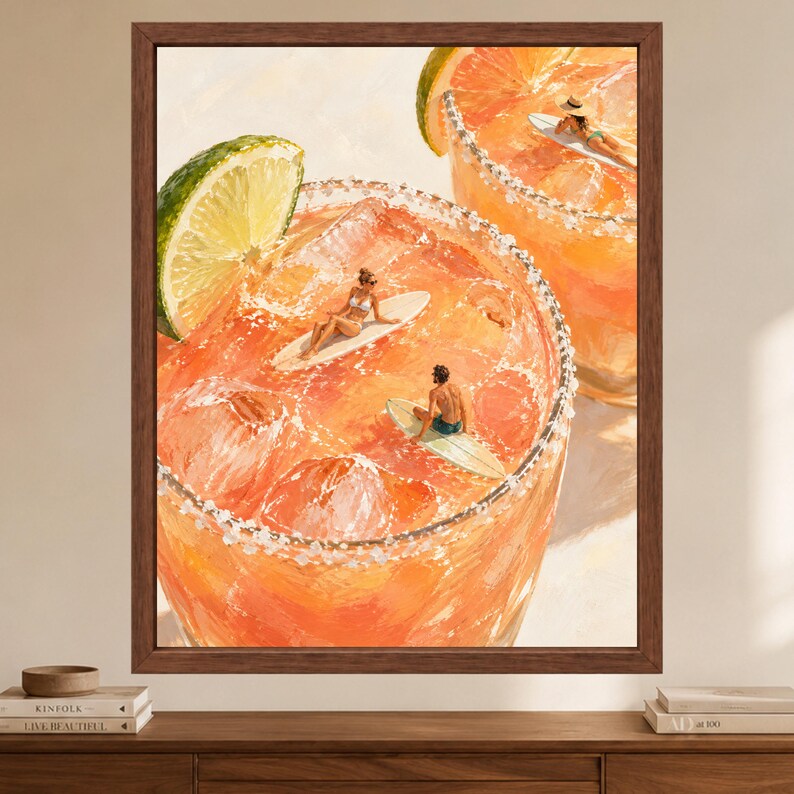 Lámina decorativa Margarita, póster de cóctel surfero, póster de bar tropical, decoración veraniega costera, descarga digital. imagen 2